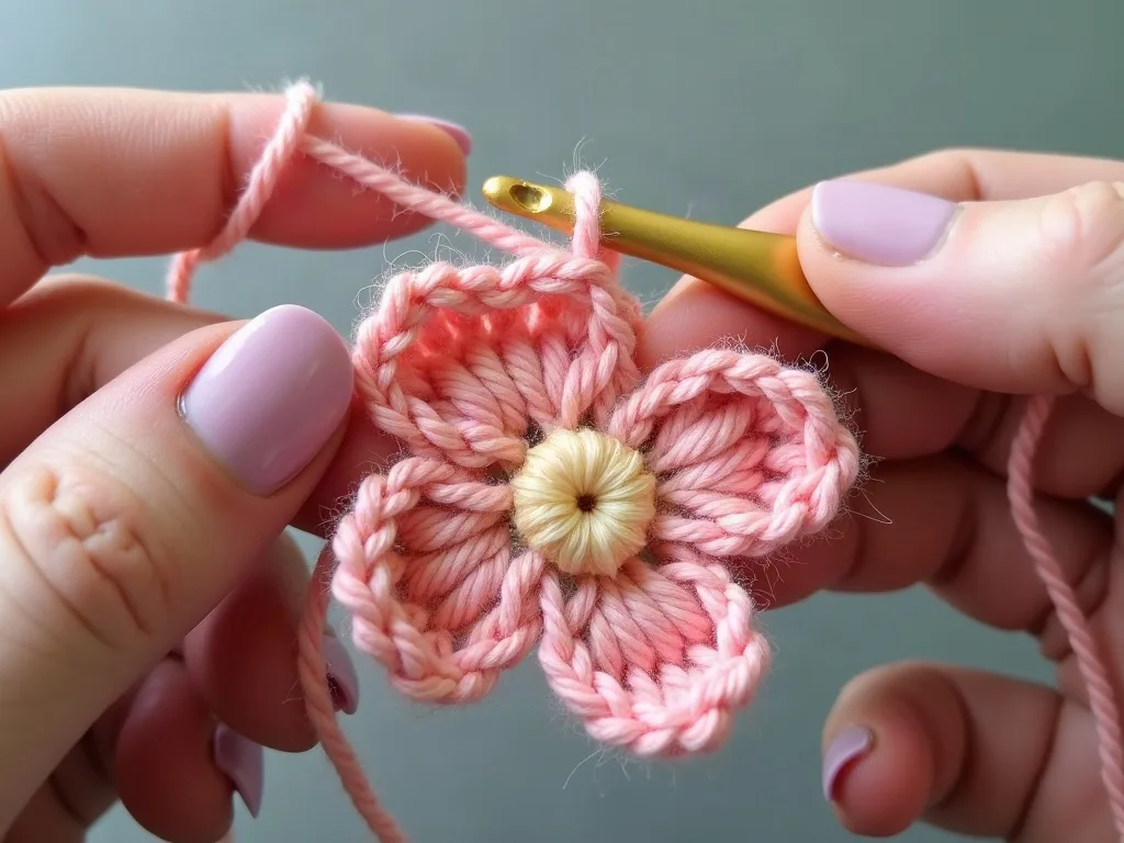 Best Cotton Yarn for Crochet Flowers: Top 5 Brands Tested for Crisp Petals - Stitchin' Crochet Step 2 Crocheting dense crisp double crochet flower petal foundation
